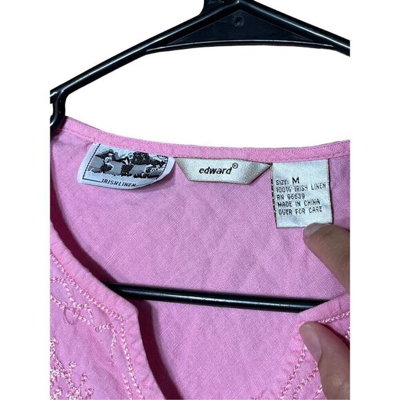 Vintage Edward Irish Linen Pink Sleeveless Embroidered Blouse Size M - Picture 4 of 7